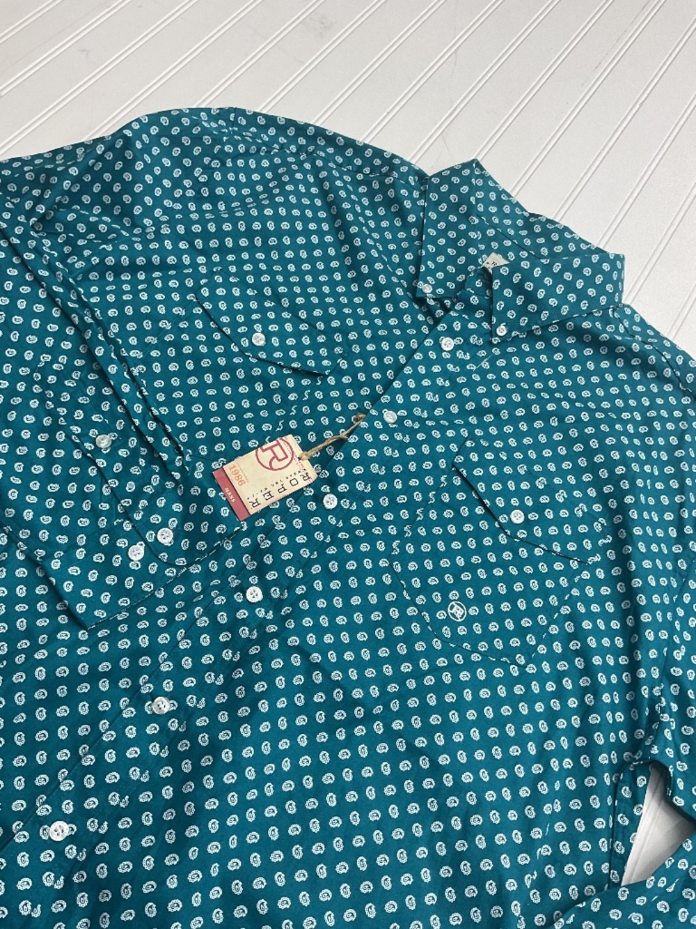 NWT Roper Wear The West Men 2XL Teal Blue Paisley Western Button Up Shirt